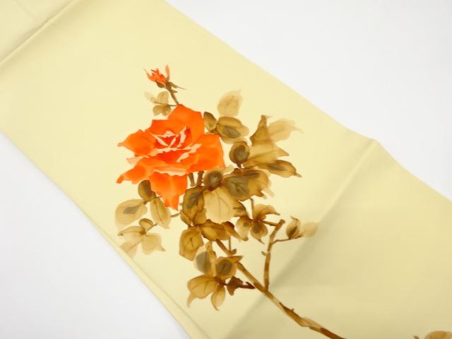 作家物　塩瀬　手描き花模様名古屋帯